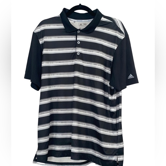 Adidas Climacool Black & White Stripe Polo Style Polyester Size Large - Picture 1 of 8